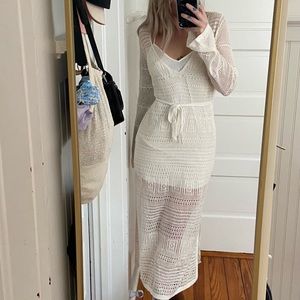 Frame Deep V Sweater Dress with Slip